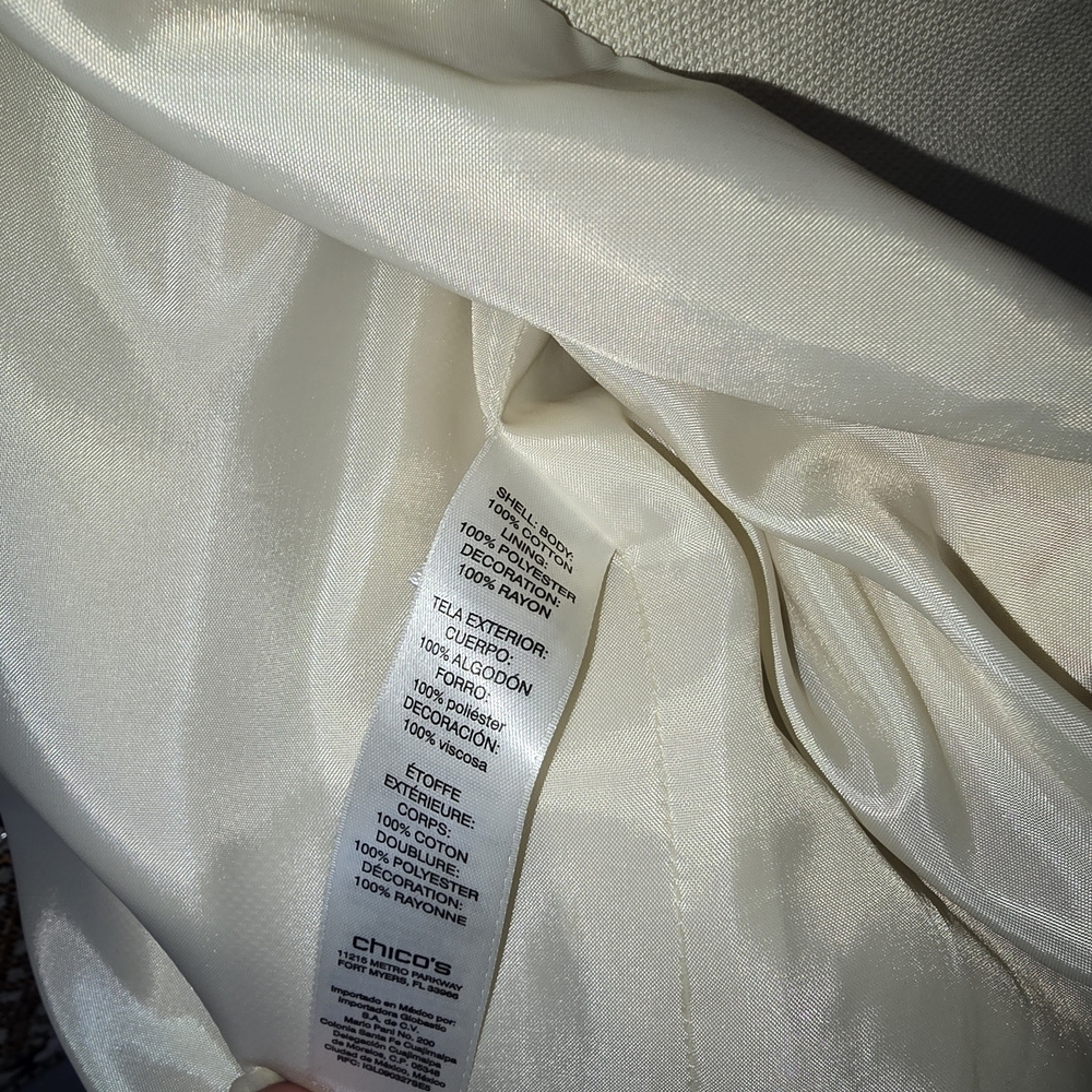 Chico's Cream and Tan Boho Collectible Embellished Jacket - Picture 9 of 10
